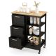 Costway - Rolling Kitchen Island Utility Storage Cart w/ 3 Storage Drawers & Shelves - Black