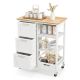 Costway - Rolling Kitchen Island Utility Cart with 3 Storage Drawers & Open Shelves - White