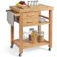 Costway Bamboo Kitchen Trolley Cart Wood Rolling Island w/ Tower Rack & Drawers - Natural