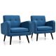 Costway - Accent Upholstered Single Sofa Home Office Armchair with Wooden Legs (Set of 2) - Blue