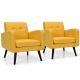 Costway - Accent Upholstered Single Sofa Home Office Armchair with Wooden Legs (Set of 2) - Yellow