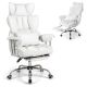 Costway - Big and Tall Executive Office Chair with Footrest Lumbar Support - White