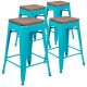 Alamont Home - Metal Frame Bar Stool with Wood Seat (set of 4) - Teal