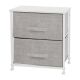 Alamont Home - 2 Drawer Wood Top Nightstand Storage Organizer with Cast Iron Frame and Dark Easy Pull Fabric Drawers - White/Gray