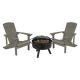 Alamont Home - Charlestown Star and Moon Fire Pit with Mesh Cover & 2 Lt. Gray Poly Resin Adirondack Chairs - Light Gray