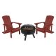 Alamont Home - Charlestown Star and Moon Fire Pit with Mesh Cover & 2 Poly Resin Adirondack Chairs - Red