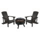 Alamont Home - Charlestown Star & Moon Fire Pit with Mesh Cover & 2 Poly Resin Adirondack Chairs - Slate Gray