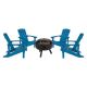 Alamont Home - Charlestown Star and Moon Fire Pit with Mesh Cover & 4 Poly Resin Adirondack Chairs - Blue