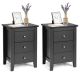 Costway - Set of 2 Nightstand End Beside Sofa Table with 3 Drawers Bedroom Furniture - Black