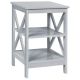 Costway - 3-Tier Nightstand End Table X Design Storage Display Shelf Living Room - Gray