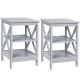 Costway - 2PCS 3-Tier Nightstand End Table X Design Storage Display Shelf Living Room - Gray