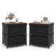Costway - 2PCS Fabric Bedside Table 2 Drawers Nightstand Small Dresser Bedroom Living Room - Black/Rustic Brown