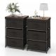 Costway - 2PCS Fabric Bedside Table 3 Drawers Nightstand Small Dresser Bedroom Living Room - Black/Rustic Brown