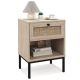 Costway - Rattan Nightstand Boho End Table with Drawer & Open Shelf for Living Room - Oak
