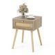 Costway - Nightstand Bedside End Sofa Table with Rattan Drawer for Bedroom & Living Room - Natural