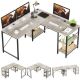 Bestier 59inch L Shaped Desk with Shelves Home Office Gaming Computer Desk - light grey
