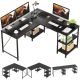 Bestier 59inch L Shaped Desk with Shelves Home Office Gaming Computer Desk - black