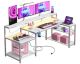 Bestier 71in L shaped Computer desk with power outlet LED Gaming Desk - white