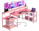 Bestier 71in L shaped Computer desk with power outlet LED Gaming Desk - Pink