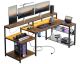 Bestier 71in L shaped Computer desk with power outlet LED Gaming Desk - rustic brown