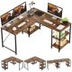 Bestier 59inch L Shaped Desk with Shelves Home Office Gaming Computer Desk - Brown