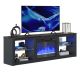 Bestier 70-Inch LED TV Stand with Tempered Glass Shelves and Open Cabinet - Black Marble