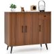Costway - Buffet Cabinet with 3 Doors & Pull-out Drawer Adjustable Shelves Anti-Tipping Kits - Walnut