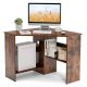 Costway Corner Computer Desk Triangle Writing Workstation w/Storage Shelf Rustic - Rustic Brown