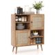 Costway - Rattan Buffet Sideboard Accent Storage Cabinet Coffee Bar Cabinet Doors Cubbies - Natural