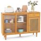 Costway - Buffet Sideboard Cabinet Rattan Console Table with Sliding Doors Storage Drawer - Natural