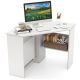 Costway Corner Computer Desk Triangle Writing Workstation w/ Storage Shelf - White