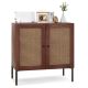 Costway - Rattan Buffet Sideboard Cabinet Cupboard with Adjustable Shelf Walnut - Walnut