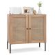 Costway - Rattan Buffet Sideboard Cabinet Cupboard w/ Adjustable Shelf Oak - Oak