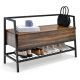 Costway - Industrial Shoe Bench Rack Organizer withPremium Gas Lift & Hidden Storage Box - Rustic Brown