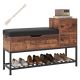 Costway - Entryway Bench Shoe Bench with Flip Top Box & 2 Door Cabinets PVC Seat Cushion - Black/Rustic Brown
