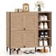 Costway - Shoe Storage Cabinet with Flip Doors Adjustable and Removable Shelves for Entryway - Oak COST02947