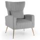 Costway Velvet Upholstered Wingback Chair with Lumbar Pillow and Golden Metal Legs - Gray