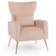 Costway Velvet Upholstered Wingback Chair with Lumbar Pillow and Golden Metal Legs - Pink