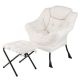 Costway Lazy Leisure Armchair with Folding Footrest and Storage Pocket - Beige