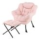 Costway Lazy Leisure Armchair with Folding Footrest and Storage Pocket - Pink