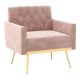 Costway Modern Velvet Button Tufted Back Accent Chair with Golden Metal Legs and Foot Pads - Pink