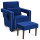 Costway Modern Berber Fleece Sofa Chair with Ottoman and Waist Pillow - Deep Sapphire Blue