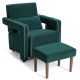 Costway Modern Berber Fleece Sofa Chair with Ottoman and Waist Pillow - Emerald