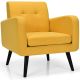 Costway Mid-Century Accent Chair with Rubber Wood Legs - Yellow