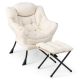 Costway Lazy Sofa Armchair with Folding Footrest and Storage Pocket - Beige
