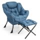 Costway Lazy Sofa Armchair with Folding Footrest and Storage Pocket - Blue
