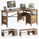 Bestier - Farmhouse L-Shaped Computer Desk with Storage Cabinet and Bookshelf - 60