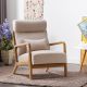 Bestier Mid-Century Accent Chair with High Back, Fabric Armchair Wood Chair with Pillow and Waist Cushion - White