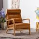 Bestier Mid-Century Accent Chair with High Back, Fabric Armchair Wood Chair with Pillow and Waist Cushion - Brown