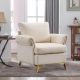 Bestier 31.1 in. Wide Ivory Linen Arm Chair with Tufted Cushion Accent Chair with Lumbar Pillow - Beige